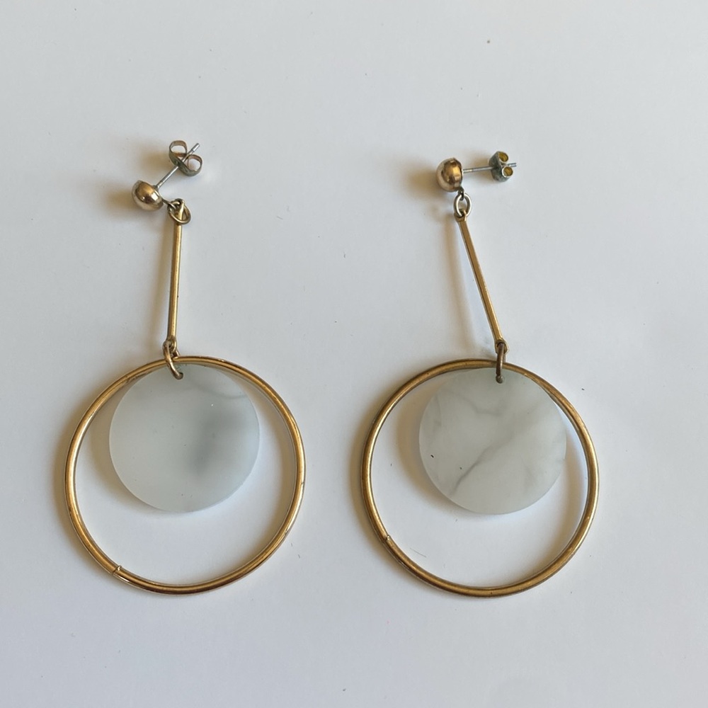 Gold and White Hoop Earrings